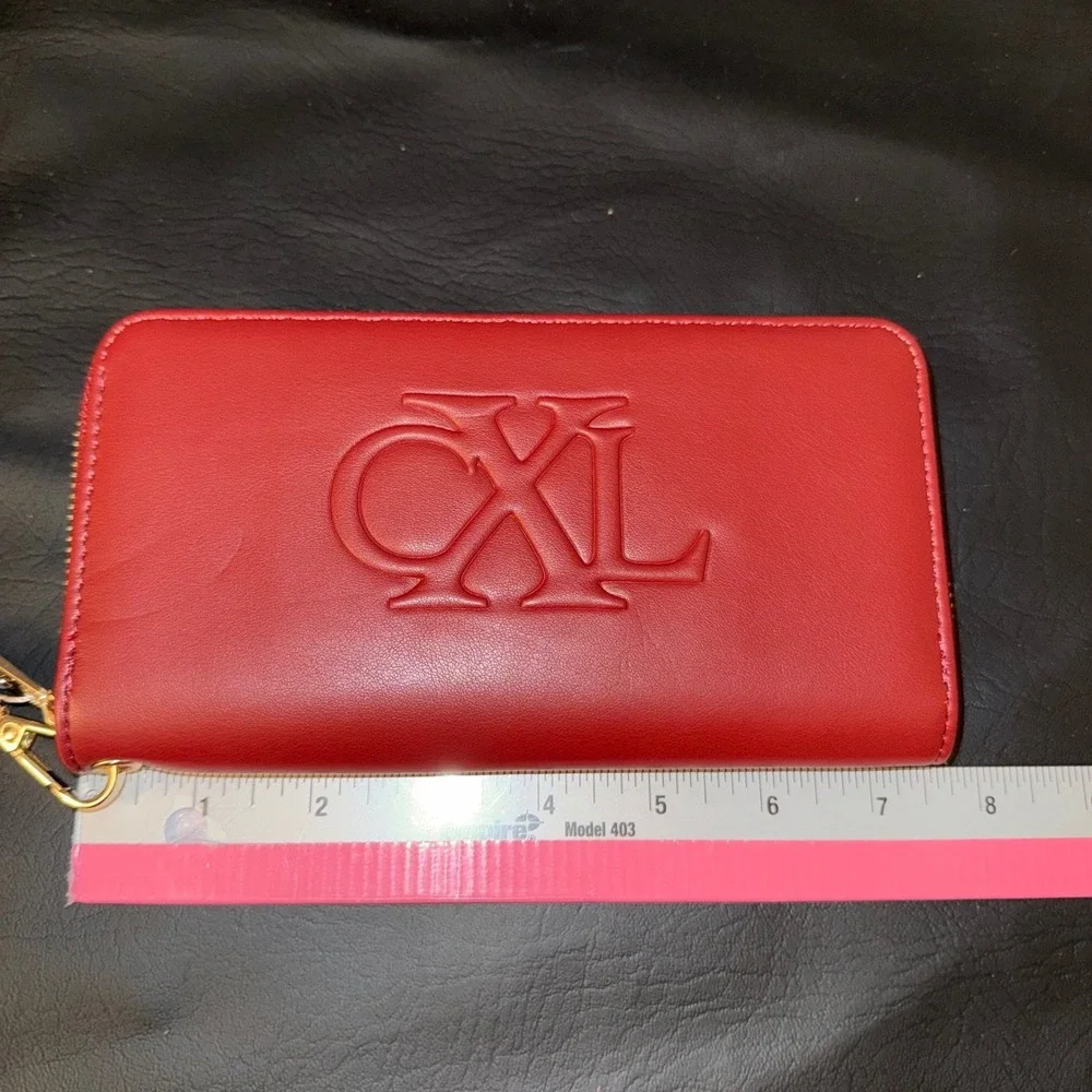 CXL by Christian Lacroix Red Embossed Logo Zip Around Wristlet Wallet NWT